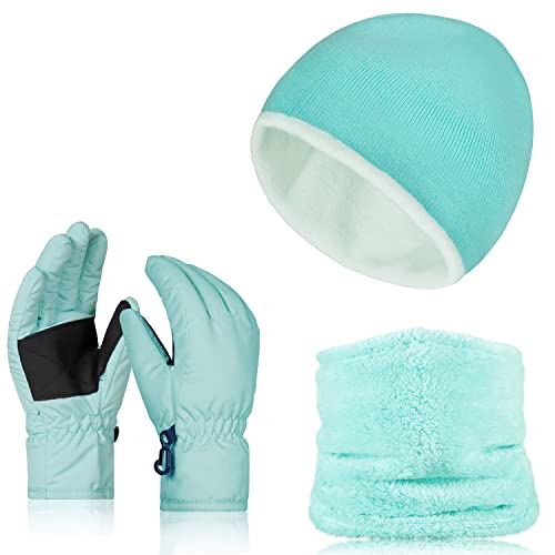 KDWAVE Kinder Skifahren Schnee Winter Handschuhe Teddy Fleece Schal Mütze Niedliche Beanie Handschuhe Halswärmer für kaltes Wetter von KDWAVE