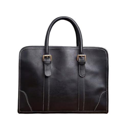 KDXTSGZ Echtes Leder Handtaschen Herren Laptop Taschen Aktentaschen Messenger Schulter Taschen Tragetaschen(Black) von KDXTSGZ