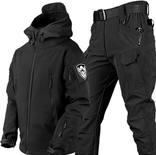 KEAAN Winter Haifell Herren Angelanzüge Weiches Dickes Fleece Camping Wasserdicht Training Taktische Set-Black||M von KEAAN