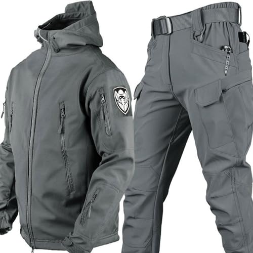 KEAAN Winter Haifell Herren Angelanzüge Weiches Dickes Fleece Camping Wasserdicht Training Taktische Set-Grey||XXL von KEAAN