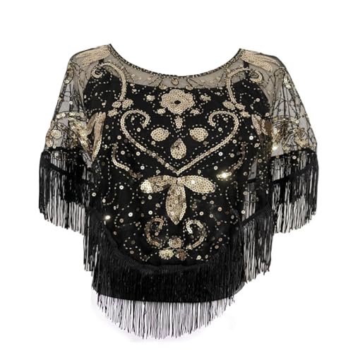 1920er Jahre Schal Abendumhang 20er Jahre Art Deco Abendschal mit Fransen Flapper Umhang Schal Abendkleid mit Pailletten für Abschlussball Retro Gatsby Party Kostüm Accessoires von KEAGAN
