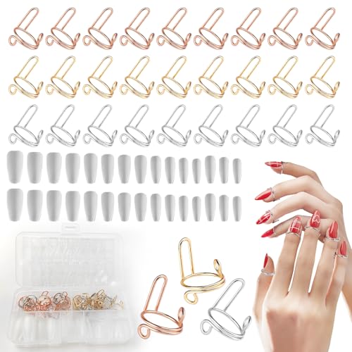 Wudu Nagelringe 30pcs Nagel Ring Verstellbar für Acrylnägel Einstellbar Nagelringe Fingernagel Öffnungsring WirdWiederverwendbarer Nail Rings Set für Frauen Schmuck Geschenk(Gold, Silber, Rose) ﻿ von KEAGAN