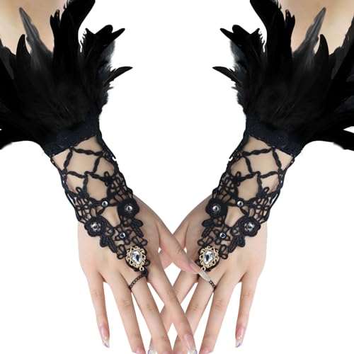Damen Vintage Spitzenhandschuhe Schwarz Feder Handschuhe Damen Spitzenhandschuhe Fingerlos Manschette Spitze Feder Armband Spitze Handschuhe für Cosplay Hochzeit Halloween Karneval Kostüm Zubehör Damen Vintage Spitzenhandschuhe Schwarz Feder Handschuhe Damen Spitzenhandschuhe Fingerlos Manschette Spitze Feder Armband Spitze Handschuhe für Cosplay Hochzeit Halloween Karneval Kostüm Zubehör von KEAGAN