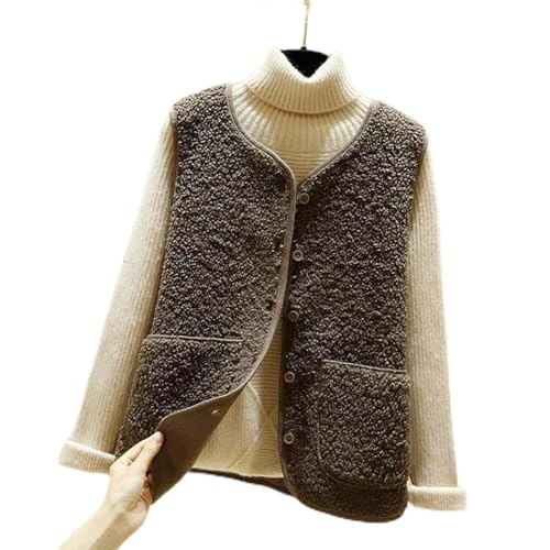 KEAIBAOBAO Damen Fleece-Weste - Damen Dickes Polar Fleece Kurze Weste, Winter Teddy Fleece Weiche Thermoweste Jacke,Warme Taschen Ärmellose Weste Für Damen Winddichte Tops,Dunkelbraun,Klein von KEAIBAOBAO