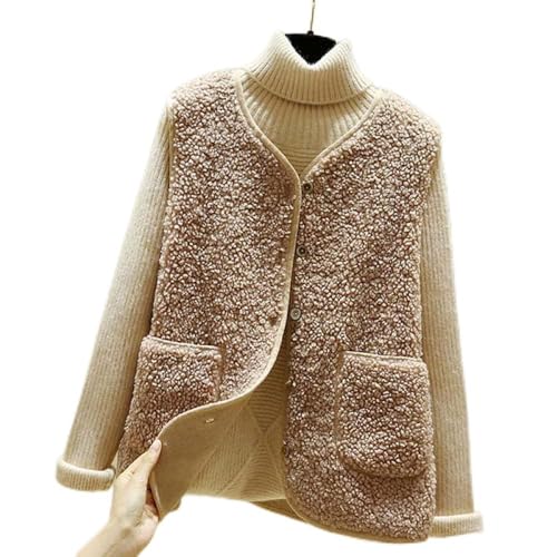 KEAIBAOBAO Damen Fleece-Weste - Damen Dickes Polarfleece Kurze Weste, Winter Teddy Fleece Weiche Thermoweste Jacke,Warme Taschen Ärmellose Weste Für Damen Winddichte Tops,Hellbraun,Klein von KEAIBAOBAO