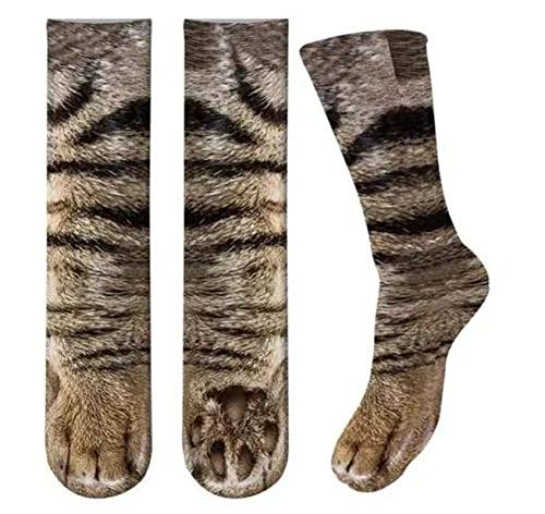 KEAIDO 3D-Druck Katzenpfoten-Socken für Herren und Damen, Unisex, lustige Tierneuheit, atmungsaktiv, Tabby Cat, Large von KEAIDO