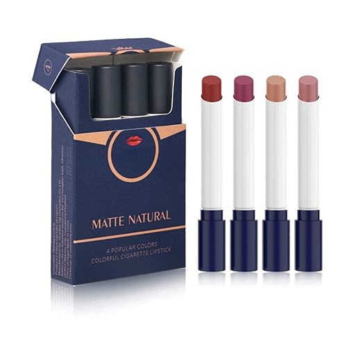 4 Farben Zigaretten-Lippenstift Matt Tattoo Tragbar Wasserdicht Antihaftbeschichtet Kleine Tube RauchröHre Mini-LippentöNung Fleckenbalsam Langlebige Kosmetik-Make-Up Frauen MäDchen (Set A) von KEAIDO