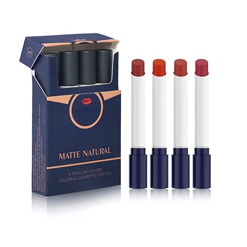 4 Farben Zigaretten-Lippenstift Matt Tattoo Tragbar Wasserdicht Antihaftbeschichtet Kleine Tube RauchröHre Mini-LippentöNung Fleckenbalsam Langlebige Kosmetik-Make-Up Frauen MäDchen (Set B) von KEAIDO