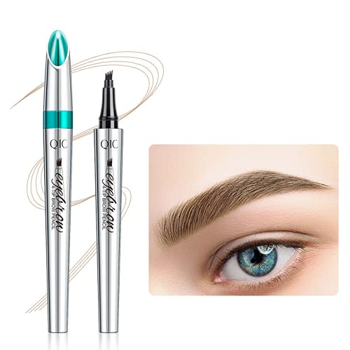 Augenbrauenstift, 4-Punkt-Bleistift, flüssige Farbe, wasserdicht, Microblading-Tinte, Gabelspitze, 3D-Make-up-Applikator, Tattoo-Applikator, wischfest, Microblade-Augenbrauen-Marker (hellbraun) von KEAIDO