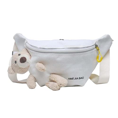 Bauchtasche Bauchtasche Teddybär, 3D Cartoon Tier Kawaii Süße Tragetasche Brusttasche Tasche Japanischer Stil Geldbörse Schultertasche Mädchen Junge Teenager Kind Student Schule Outdoor Sport (weiß) von KEAIDO