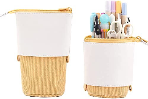 Federmappe, Pop-Up-Tasche, Schreibwarenhalter, niedlich, stehend, Make-up-Tasche, Kosmetik-Aufbewahrungsbox für Studenten, Kinder, Teenager, Schulbedarf, Büro-Organizer, große Kapazität (gelb) von KEAIDO