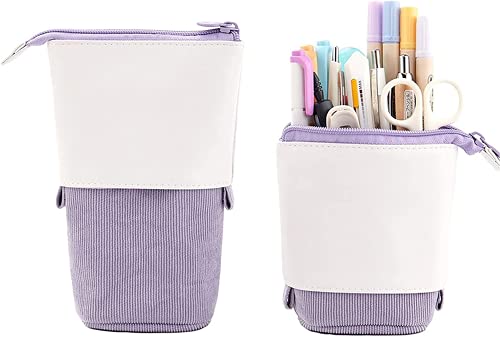 Federmappe, Pop-Up-Tasche Schreibwaren Halter niedlich stehend, Make-up-Tasche Kosmetik-Aufbewahrungsbox Studenten Kinder Teen Schulbedarf Büro-Organizer großes Fassungsvermögen (Violett) von KEAIDO