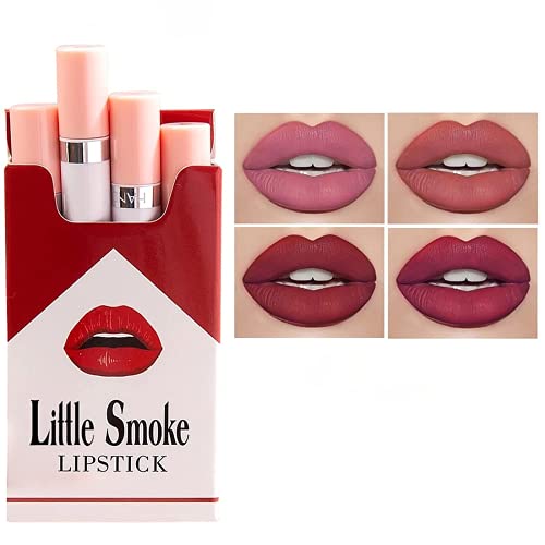 Matte Tattoo Lippenstift Zigarette Set Von 4, Tragbare, Wasserdichte Antihaft-TöNung FlüSsige SüßE Kleine LippentöNung Fleckenbalsam, Antihaft-Lang Anhaltende Kosmetik Make-Up Frauen MäDchen (Set A) von KEAIDO