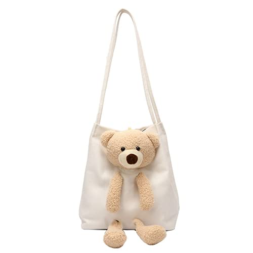 Schultertasche, Umhängetasche, Teddybär-Handtasche, Kawaii, niedliches 3D-Cartoon-Tier-Tagesrucksack, für Kinder, Mädchen, Jungen, Schule, Studenten, Weiß, Large von KEAIDO