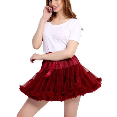 Tutu-Tüllrock für Damen, Prinzessin, Mini, flauschig, Petticoat, Mädchen, Teenager, Party, Tanz, Ballett, besondere Anlässe, geschichtet, hohe Taille, weinrot, Einheitsgröße von KEAIDO