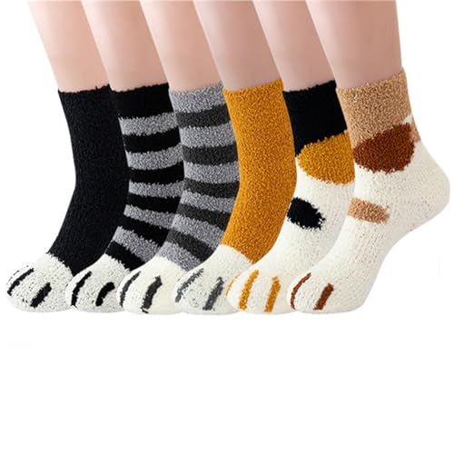 Winter-Katzenpfoten-Socken, niedlich, dick, warm, Schlafboden, bequem, flauschige Plüschsocken - Schwarz - Large von KEAIDO