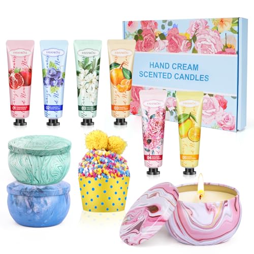 Geschenke für Frauen,Handcreme Weihnachten,Handcreme Mini Männer, 2 Duftkerzen Set Geschenke, Kleine Adventskalender Geschenkset für Freundin von KEARLGMBH