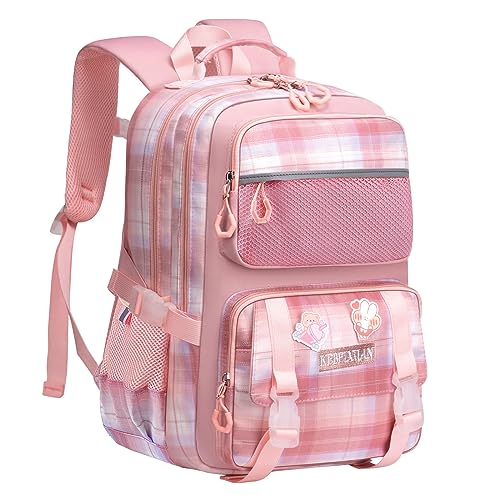 KEBEIXUAN Schulrucksack Mädchen Teenager Schulranzen Wasserdicht School Bag Backpack Casual Daypacks für Kinder Grundschüler Schüler im Alter von 6–12 Jahren(Rosa) von KEBEIXUAN