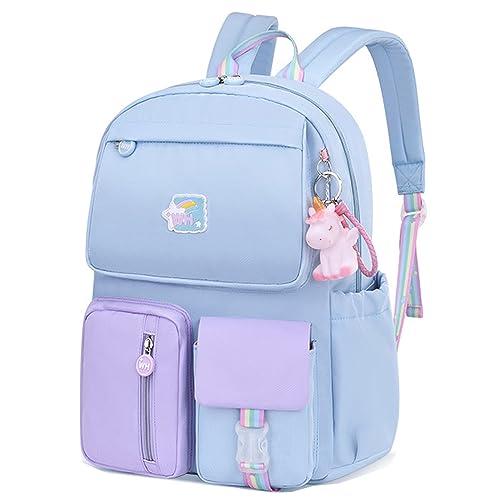 KEBEIXUAN Süße Schultaschen für Mädchen Kawaii Rucksack schule für mädchen 3 5 Klasse Teenager Schulrucksack (Blau) von KEBEIXUAN