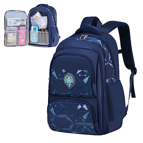 KEBEIXUAN Schulrucksack für Jungen Kühlschranktür-Stil Schultaschen Rucksäcke für Grundschule Mittelschule Teenager Jungen Kinder (Dunkelblau) von KEBEIXUAN