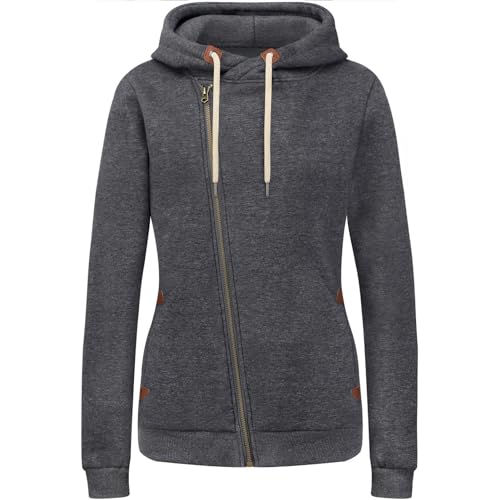 KEBORUILA Damen Sweatjacke Vicky Zip Hoodie Sweatjacke Kapuzenpullover Pullover mit Kapuze Dunkelgrau S von KEBORUILA