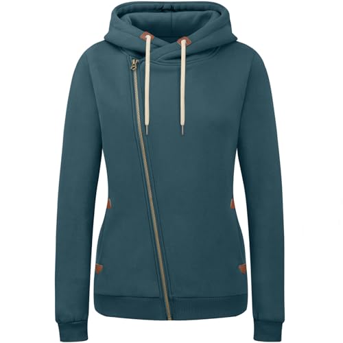 KEBORUILA Damen Sweatjacke Vicky Zip Hoodie Sweatjacke Kapuzenpullover Pullover mit Kapuze Dunkelgrün S von KEBORUILA