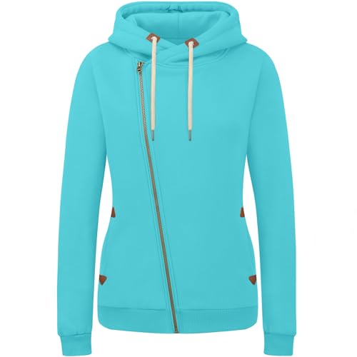 KEBORUILA Damen Sweatjacke Vicky Zip Hoodie Sweatjacke Kapuzenpullover Pullover mit Kapuze Hellblau XL von KEBORUILA