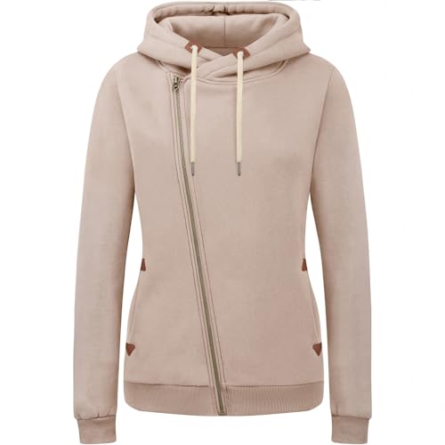 KEBORUILA Damen Sweatjacke Vicky Zip Hoodie Sweatjacke Kapuzenpullover Pullover mit Kapuze Khaki L von KEBORUILA