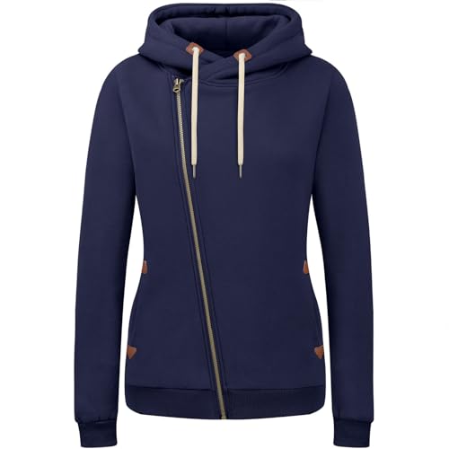 KEBORUILA Damen Sweatjacke Vicky Zip Hoodie Sweatjacke Kapuzenpullover Pullover mit Kapuze Navy Blau L von KEBORUILA