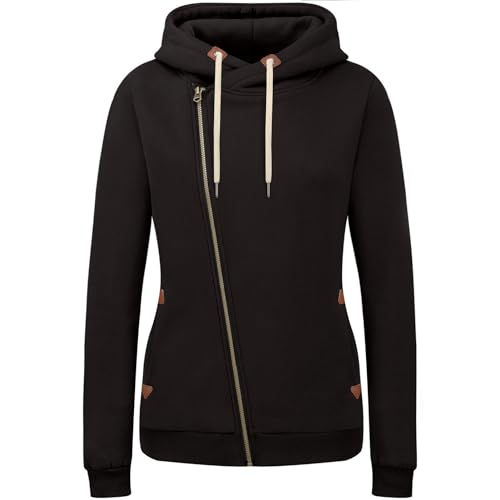 KEBORUILA Damen Sweatjacke Vicky Zip Hoodie Sweatjacke Kapuzenpullover Pullover mit Kapuze Schwarz M von KEBORUILA