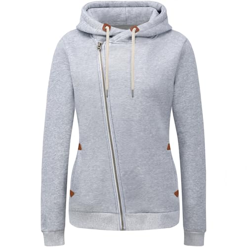 KEBORUILA Damen Sweatjacke Vicky Zip Hoodie Sweatjacke Kapuzenpullover Pullover mit Kapuze hellgrau XXL von KEBORUILA