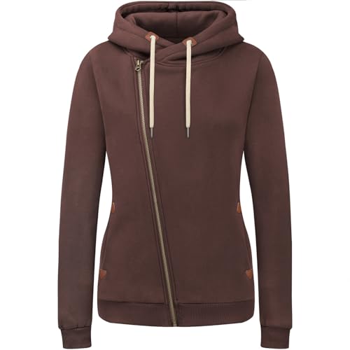 KEBORUILA Damen Sweatjacke Vicky Zip Hoodie Sweatjacke Kapuzenpullover Pullover mit Kapuze kaffeebraun M von KEBORUILA