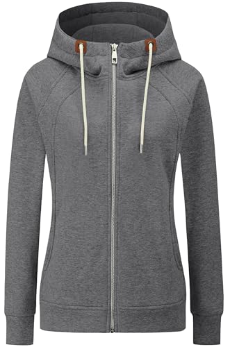 KEBORUILA Hoodie Damen Sweatjacke Kapuzenjacke Herbst Winter Sweatshirt Kapuzenpullover Mit Kapuze Reißverschluss Oberteile 2025 Dunkelgrau L von KEBORUILA
