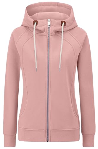 KEBORUILA Hoodie Damen Sweatjacke Kapuzenjacke Herbst Winter Sweatshirt Kapuzenpullover Mit Kapuze Reißverschluss Oberteile 2025 Dunkelrosa M von KEBORUILA