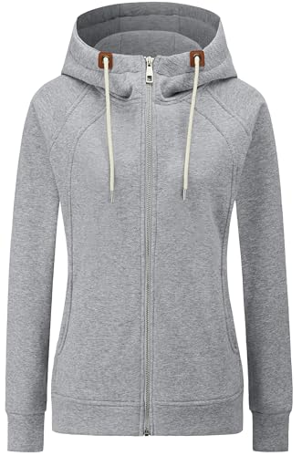KEBORUILA Hoodie Damen Sweatjacke Kapuzenjacke Herbst Winter Sweatshirt Kapuzenpullover Mit Kapuze Reißverschluss Oberteile 2025 Hellgrau M von KEBORUILA