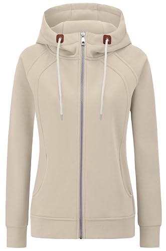 KEBORUILA Hoodie Damen Sweatjacke Kapuzenjacke Herbst Winter Sweatshirt Kapuzenpullover Mit Kapuze Reißverschluss Oberteile 2025 Khaki L von KEBORUILA