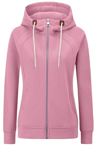 KEBORUILA Hoodie Damen Sweatjacke Kapuzenjacke Herbst Winter Sweatshirt Kapuzenpullover Mit Kapuze Reißverschluss Oberteile 2025 Korallenrosa L von KEBORUILA