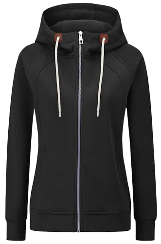 KEBORUILA Hoodie Damen Sweatjacke Kapuzenjacke Herbst Winter Sweatshirt Kapuzenpullover Mit Kapuze Reißverschluss Oberteile 2025 Schwarz M von KEBORUILA