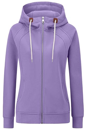 KEBORUILA Hoodie Damen Sweatjacke Kapuzenjacke Herbst Winter Sweatshirt Kapuzenpullover Mit Kapuze Reißverschluss Oberteile 2025 Violett XL von KEBORUILA