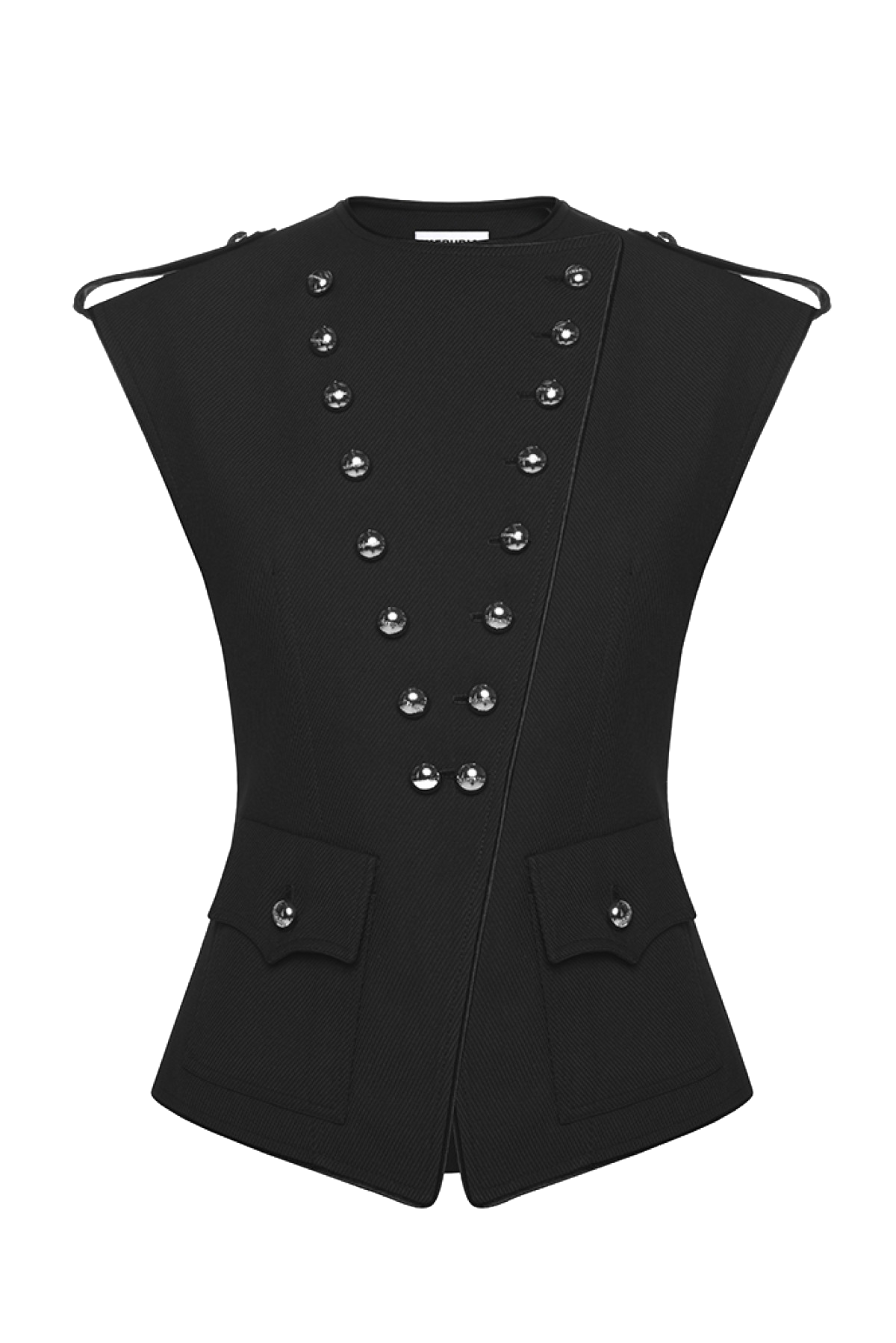 BUTTON EMBELLISHED LONGLINE VEST von KEBURIA