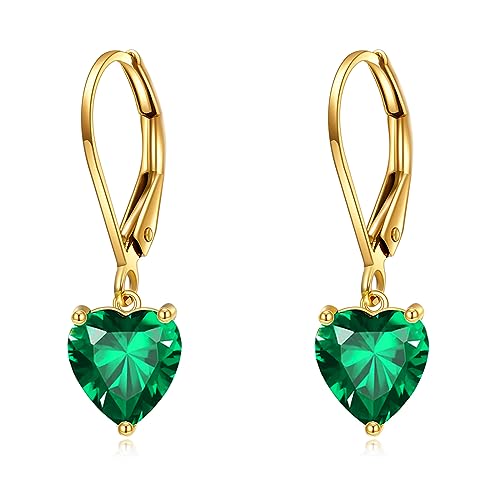 14 Karat 585 Gold Gelbgold Smaragd Tropfen Ohrringe Herz Geschnitten Ohrhänger für Damen Herz Schmuck Gold Geburtstag Geschenke von KECHO