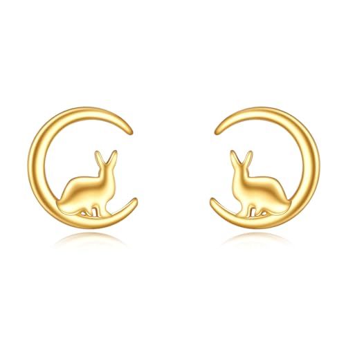 KECHO 14 Karat Gold Ohrringe Kaninchen Mond Ohrstecker Schmuck für Damen 14 Karat Echtgold Geschenke für Tierliebhaber KECHO 14 Karat Gold Ohrringe Kaninchen Mond Ohrstecker Schmuck für Damen 14 Karat Echtgold Geschenke für Tierliebhaber von KECHO