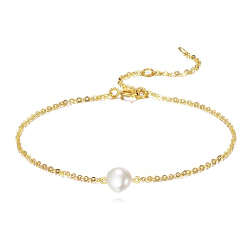 KECHO 14 Karat Gold Süßwasser Zucht unregelmäßig 1 perlen Armband Echtgold Schmuck Geburtstags Geschenke für Damen von KECHO