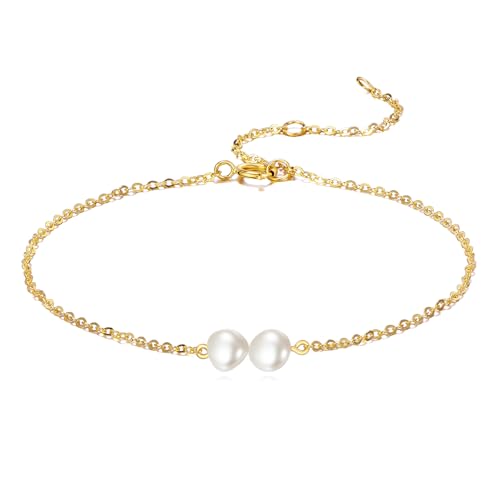 KECHO 14 Karat Gold Süßwasser Zucht unregelmäßig 2 perlen Armband Echtgold Schmuck Geburtstags Geschenke für Damen KECHO 14 Karat Gold Süßwasser Zucht unregelmäßig 2 perlen Armband Echtgold Schmuck Geburtstags Geschenke für Damen von KECHO