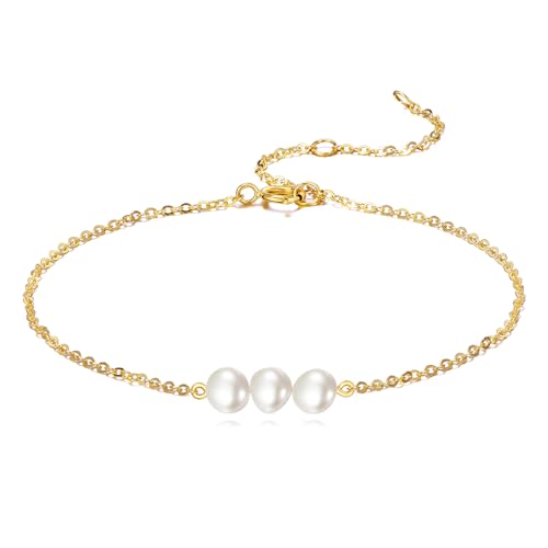 KECHO 14 Karat Gold Süßwasser Zucht unregelmäßig 3 perlen Armband Echtgold Schmuck Geburtstags Geschenke für Damen KECHO 14 Karat Gold Süßwasser Zucht unregelmäßig 3 perlen Armband Echtgold Schmuck Geburtstags Geschenke für Damen von KECHO