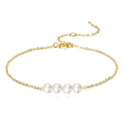 KECHO 14 Karat Gold Süßwasser Zucht unregelmäßig 4 perlen Armband Echtgold Schmuck Geburtstags Geschenke für Damen von KECHO