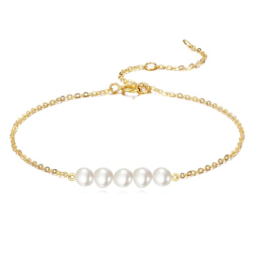 KECHO 14 Karat Gold Süßwasser Zucht unregelmäßig 5 perlen Armband Echtgold Schmuck Geburtstags Geschenke für Damen von KECHO