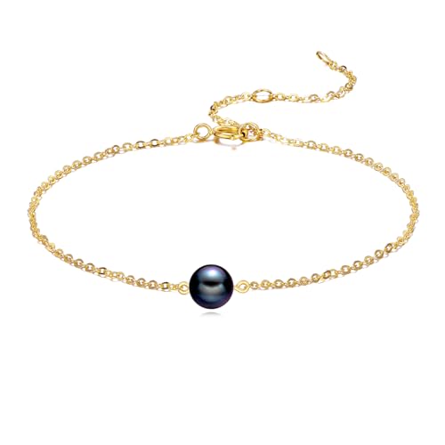 KECHO 14 Karat Gold Süßwasser Zucht Schwarz 1 perlen Armband Echtgold Schmuck Geburtstags Geschenke für Damen von KECHO