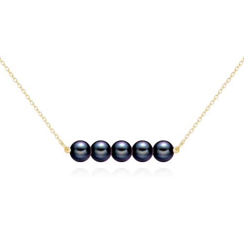 KECHO 14 Karat Gold Süßwasser 5 Schwarz perlen Halskette Echtgold schmuck Jubiläums Geburtstags Geschenke für Damen von KECHO