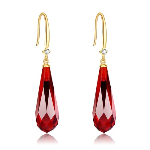 KECHO 14K Massivem Gold Granat Ohrringe Damen Roten Edelstein Hochzeit Ohrringe Baumeln Echte Gold Granat Schmuck Geburtstag von KECHO